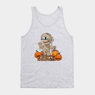 Mummy Scary and Spooky Happy Halloween Funny Graphic Tank Top